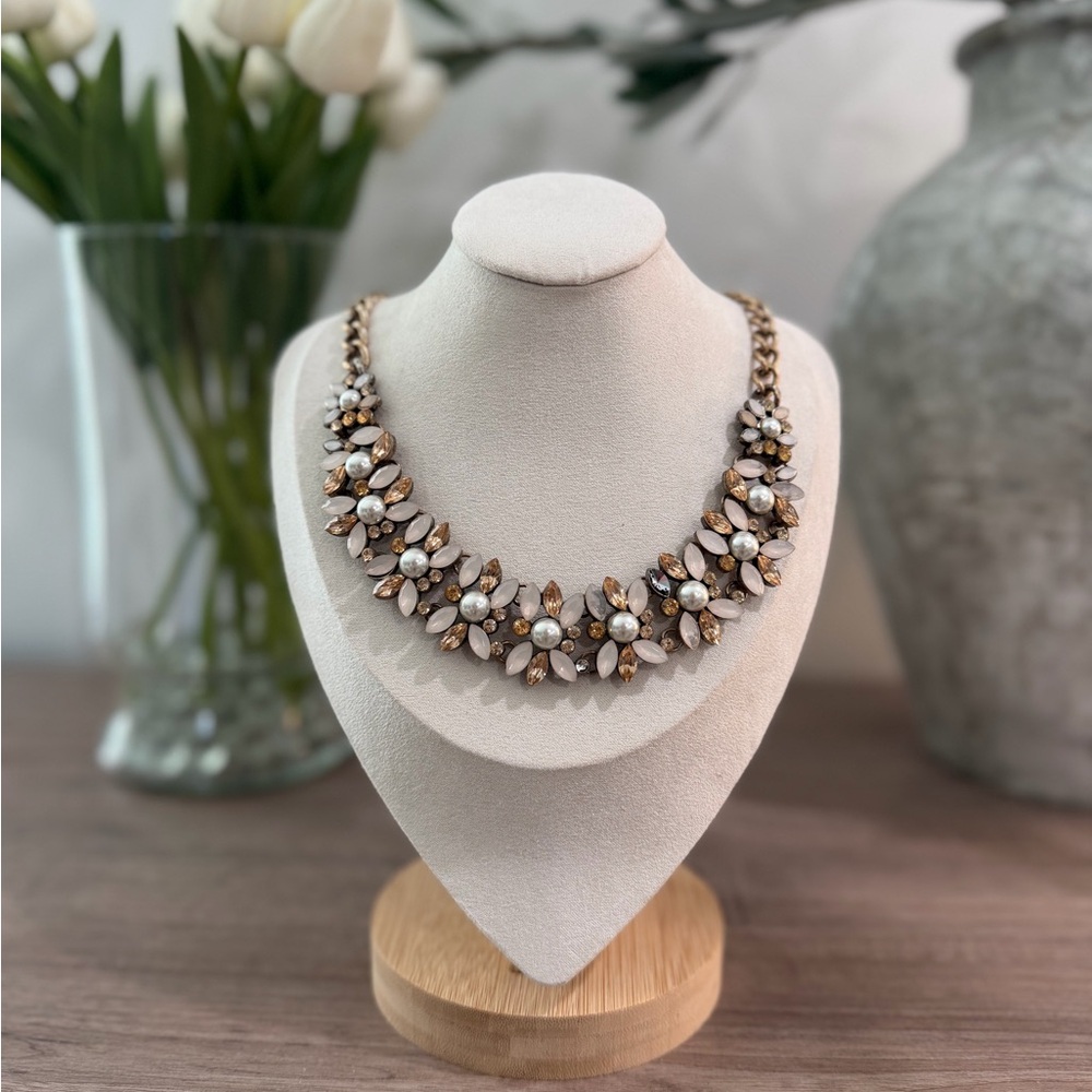 J. Crew Gold, White, and Amber Floral Necklace